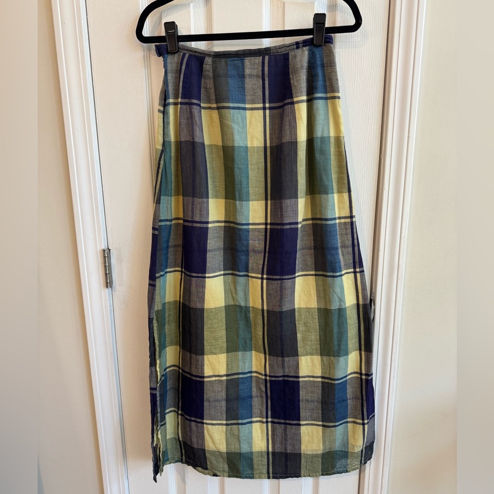 BOUTIQUE EUROPA Vintage 100% Cotton Plaid Maxi Skirt w/ Side Slit Size 8 - Picture 2 of 4